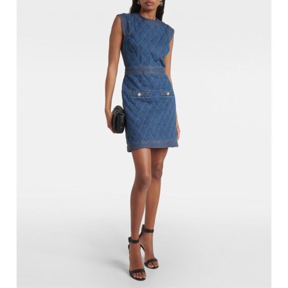NWT Veronica Beard Ginny Quilted Lined Denim Sleeveless Dress Bright Blue Size 8